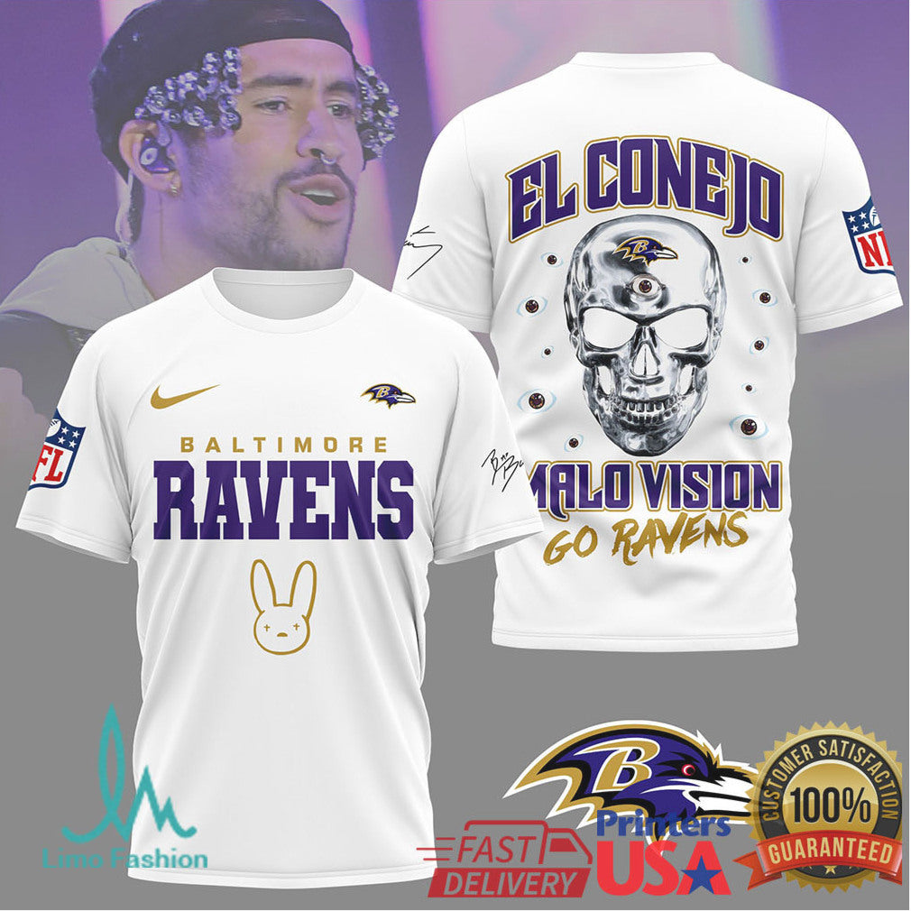 Bad Bunny x Baltimore Ravens El Conejo Malo Vision T Shirt - Limotees LLC