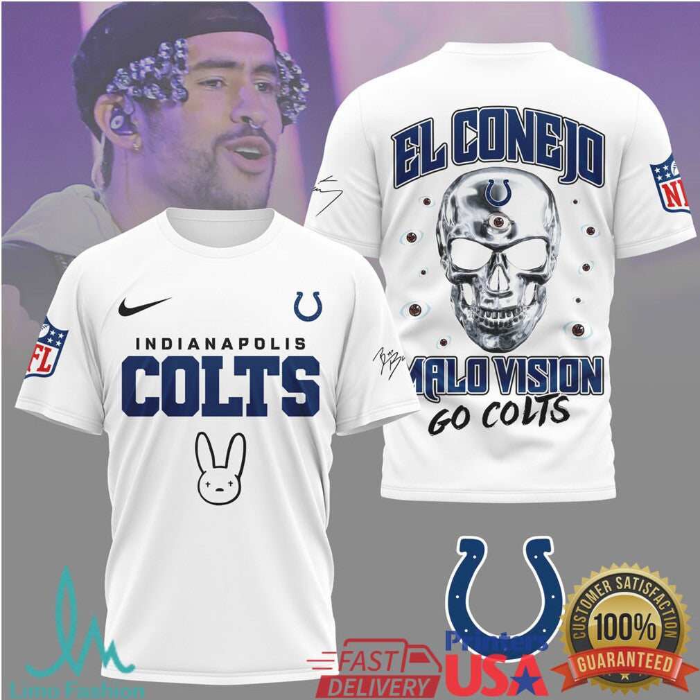 Bad Bunny x Indianapolis Colts El Conejo Malo Vision T Shirt - Limotees LLC