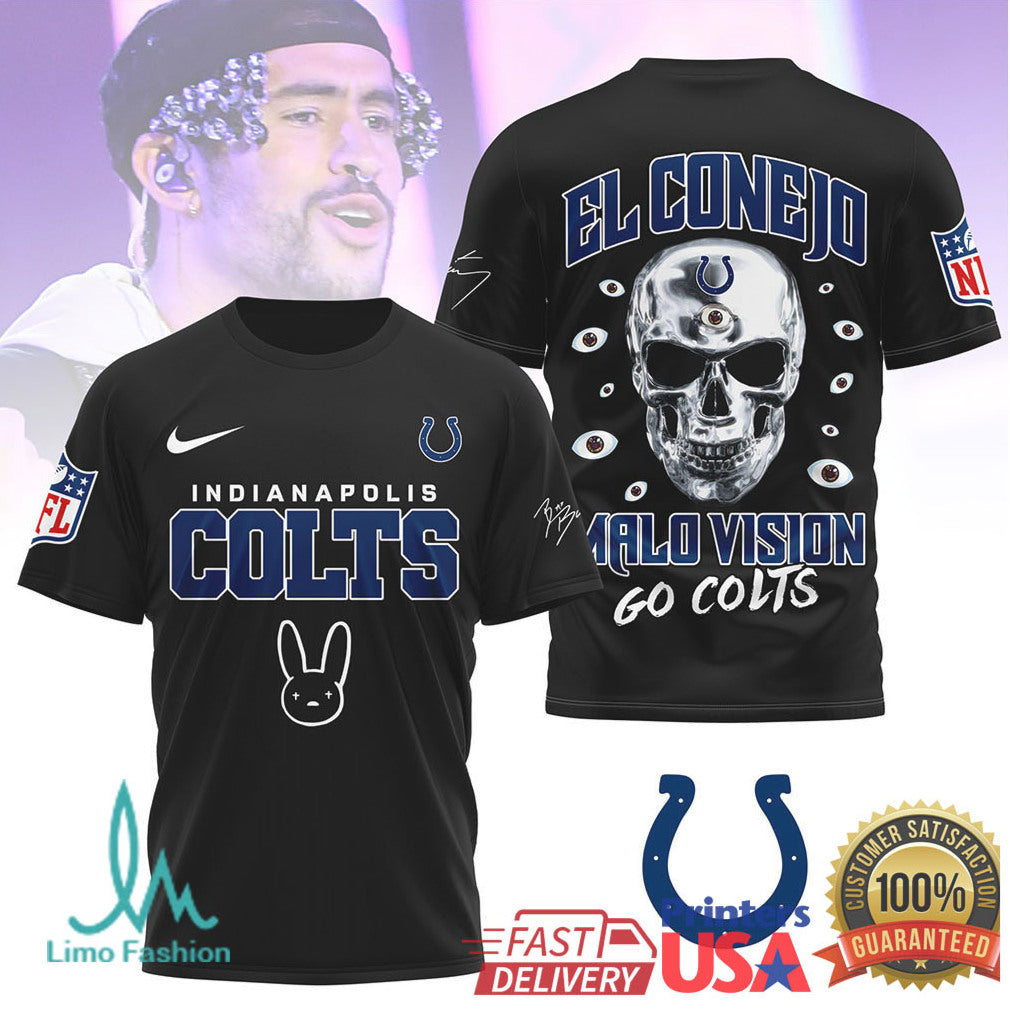 Bad Bunny x Indianapolis Colts El Conejo Malo Vision T Shirt - Limotees LLC