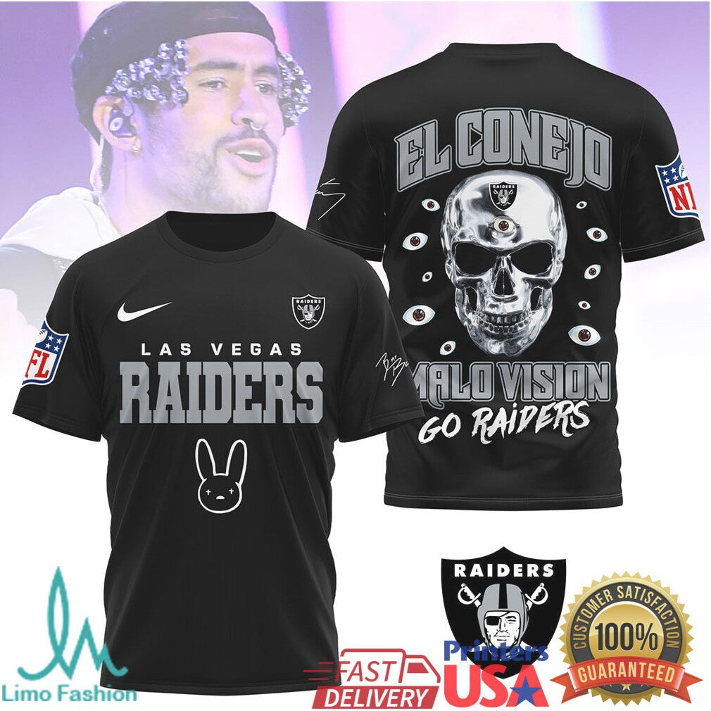 Bad Bunny x Las Vegas Raiders El Conejo Malo Vision T Shirt - Limotees LLC