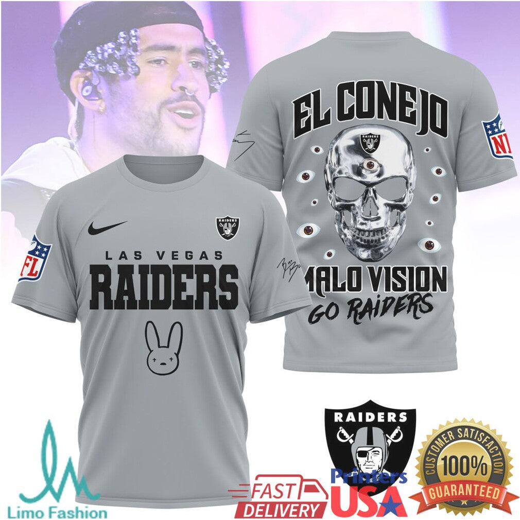 Bad Bunny x Las Vegas Raiders El Conejo Malo Vision T Shirt - Limotees LLC