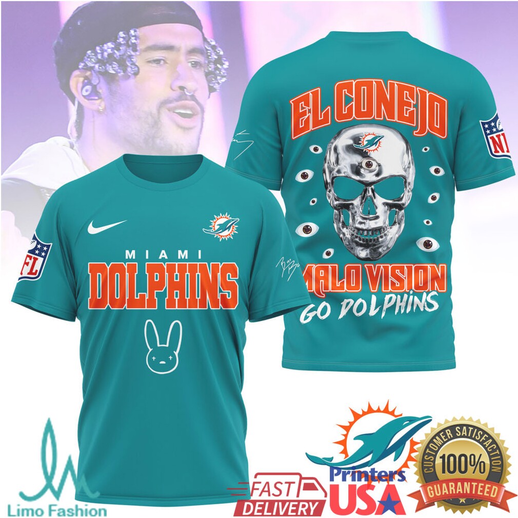 Bad Bunny x Miami Dolphins El Conejo Malo Vision T Shirt - Limotees LLC