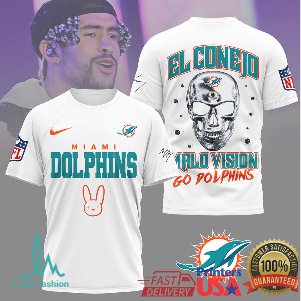 Bad Bunny x Miami Dolphins El Conejo Malo Vision T Shirt - Limotees LLC