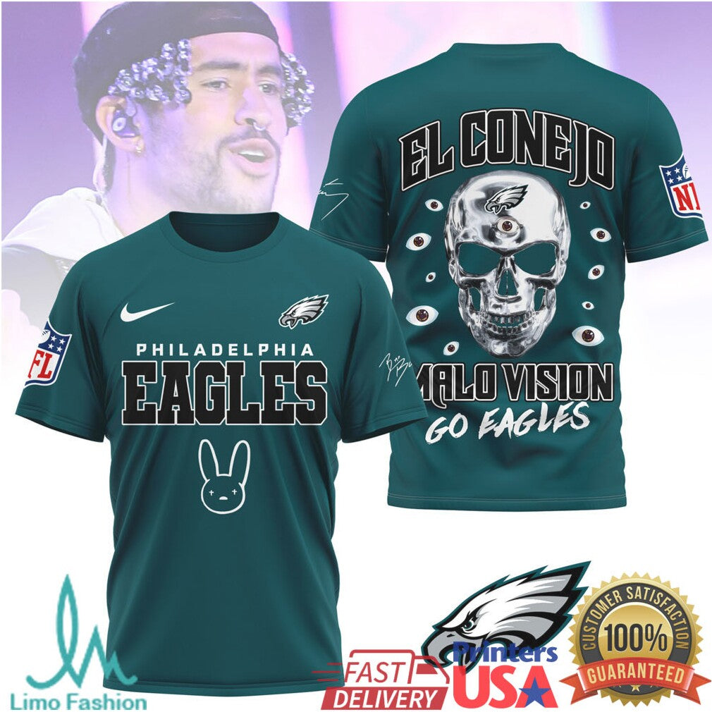 Bad Bunny x Philadelphia Eagles El Conejo Malo Vision T Shirt - Limotees LLC