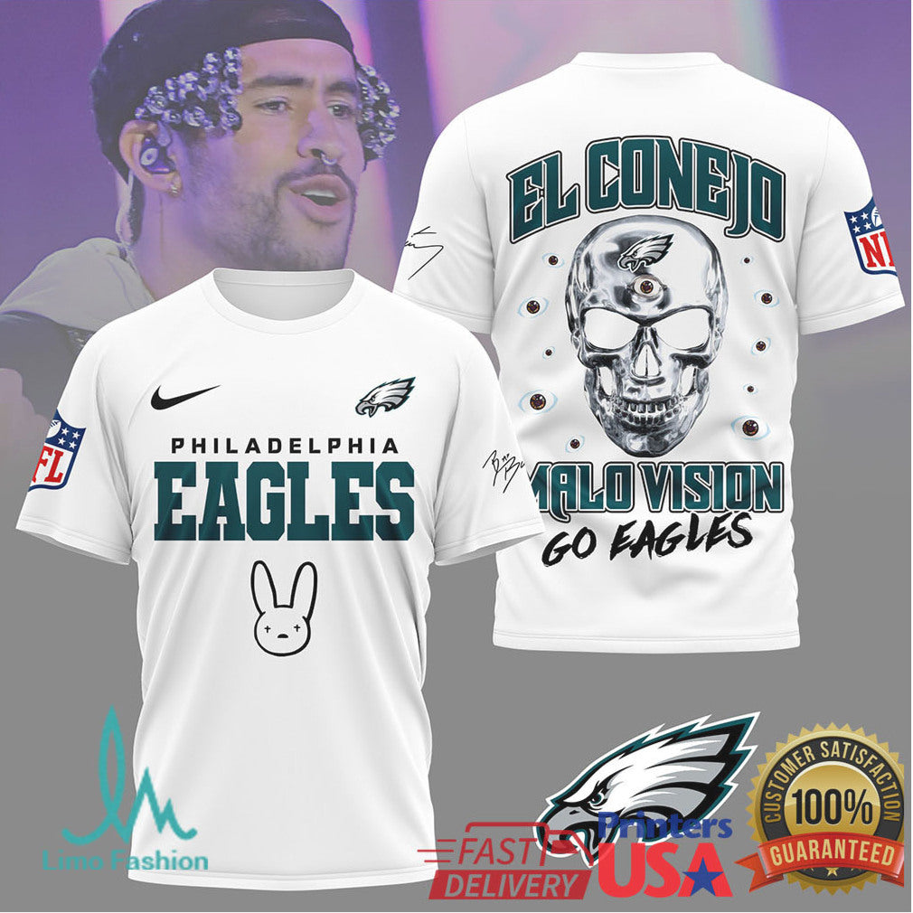Bad Bunny x Philadelphia Eagles El Conejo Malo Vision T Shirt - Limotees LLC
