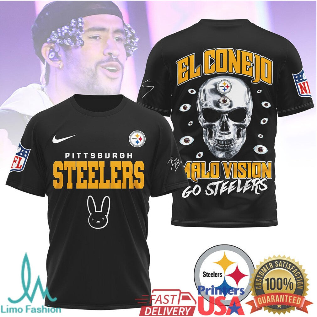 Bad Bunny x Pittsburgh Steelers El Conejo Malo Vision T Shirt - Limotees LLC