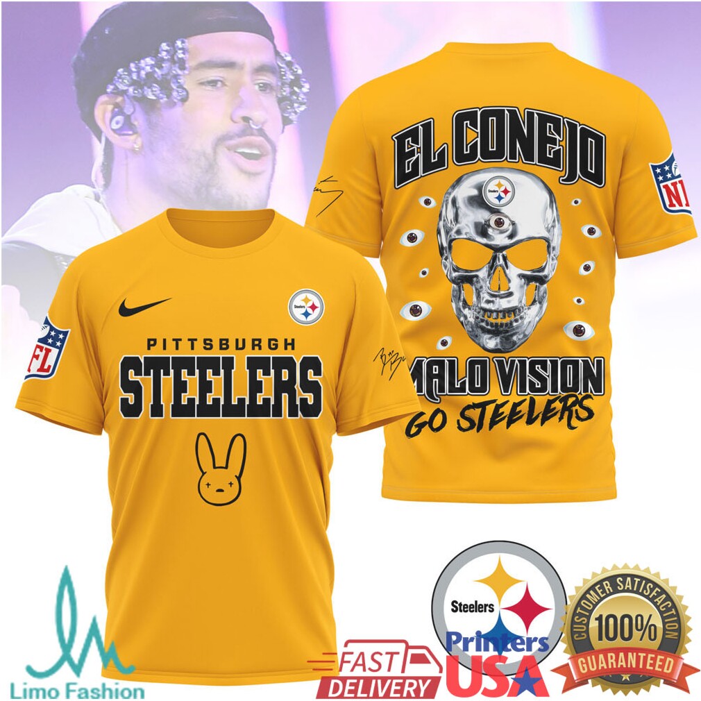 Bad Bunny x Pittsburgh Steelers El Conejo Malo Vision T Shirt - Limotees LLC