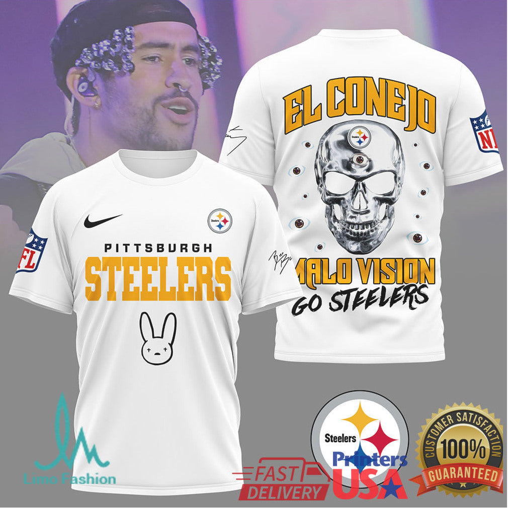 Bad Bunny x Pittsburgh Steelers El Conejo Malo Vision T Shirt - Limotees LLC