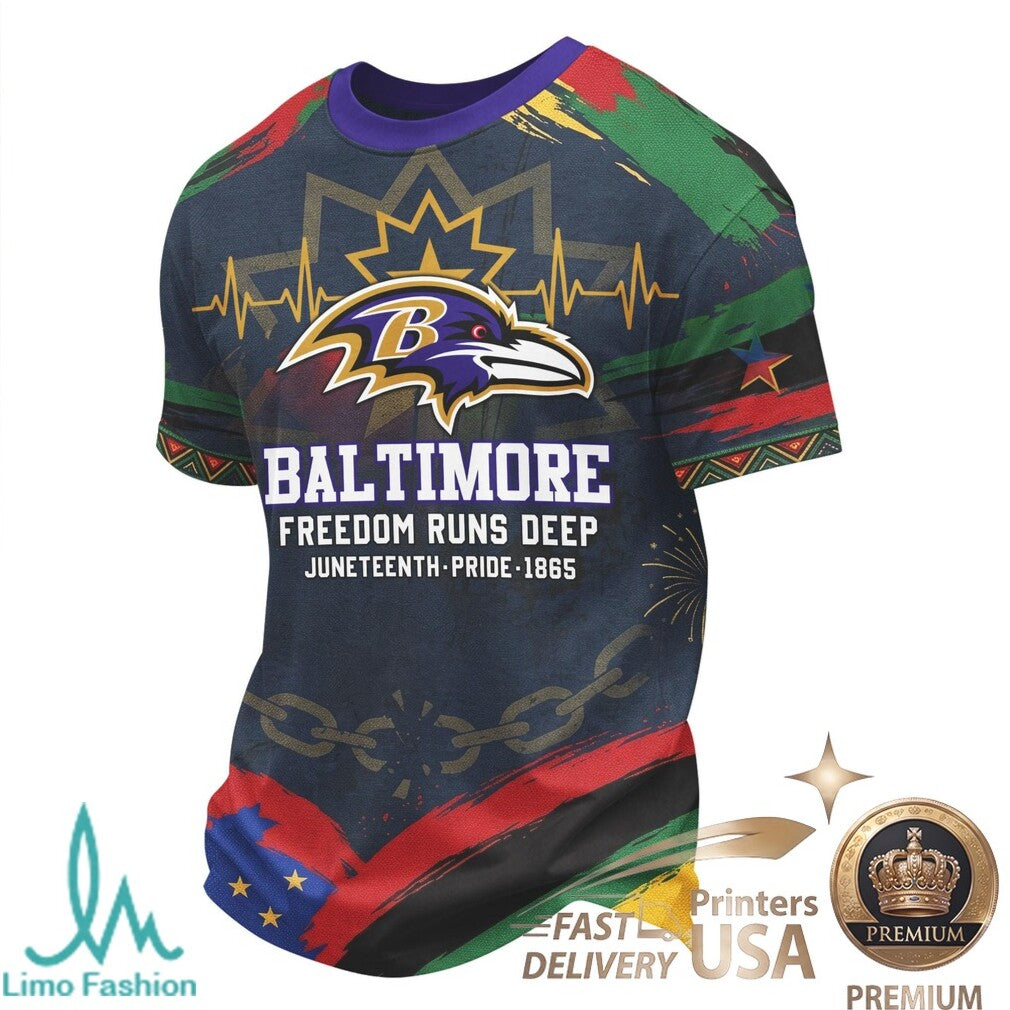 Baltimore Football Juneteenth Freedom Runs Deep Graphic T Shirt - Limotees LLC