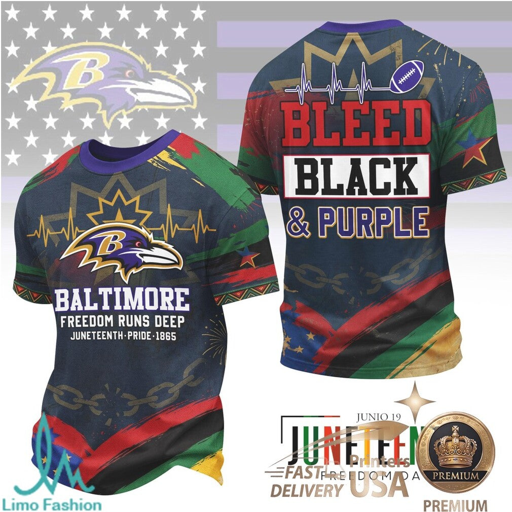 Baltimore Football Juneteenth Freedom Runs Deep Graphic T Shirt - Limotees LLC