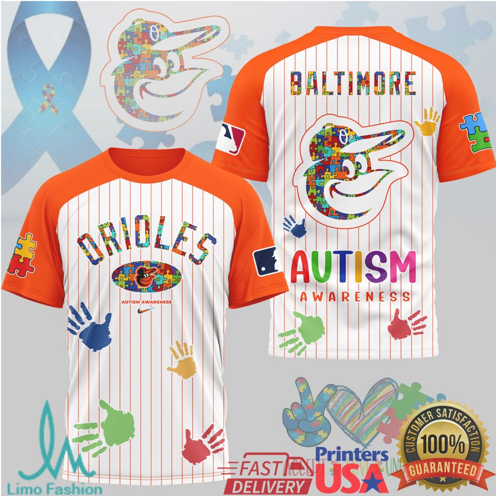 Baltimore Orioles Autism Awareness Pinstripe Baseball T Shirt - Limotees LLC