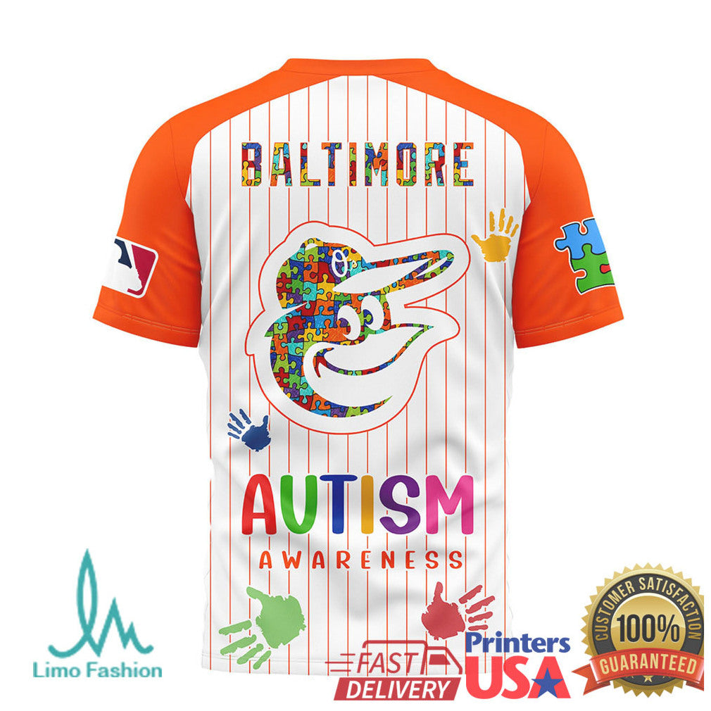 Baltimore Orioles Autism Awareness Pinstripe Baseball T Shirt - Limotees LLC