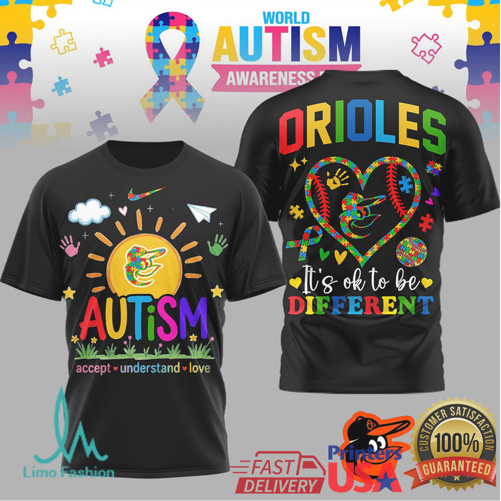 Baltimore Orioles World Autism Awareness Day “It's OK To Be Different” T Shirt - Limotees LLC
