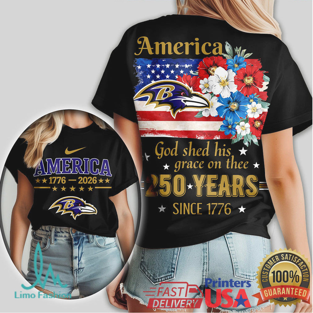 Baltimore Ravens America 250 Years 1776 2026 Patriotic Fan T Shirt - Limotees LLC