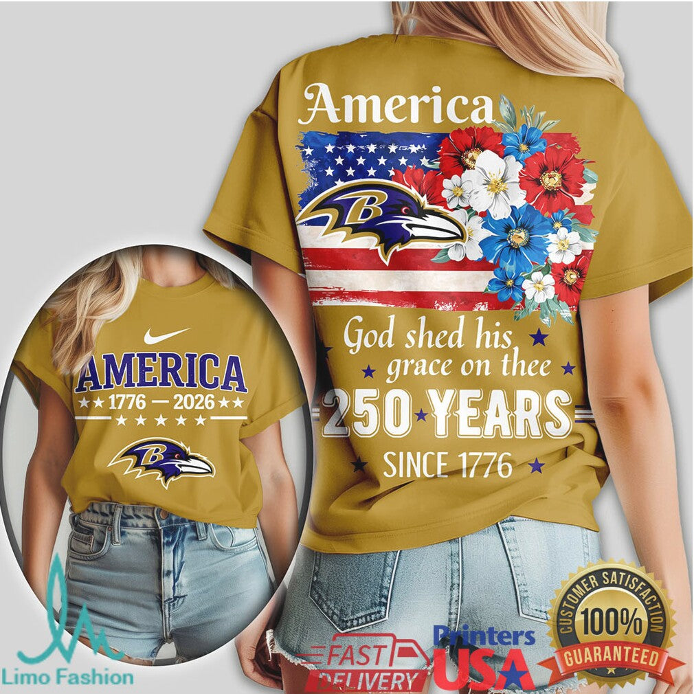 Baltimore Ravens America 250 Years 1776 2026 Patriotic Fan T Shirt - Limotees LLC