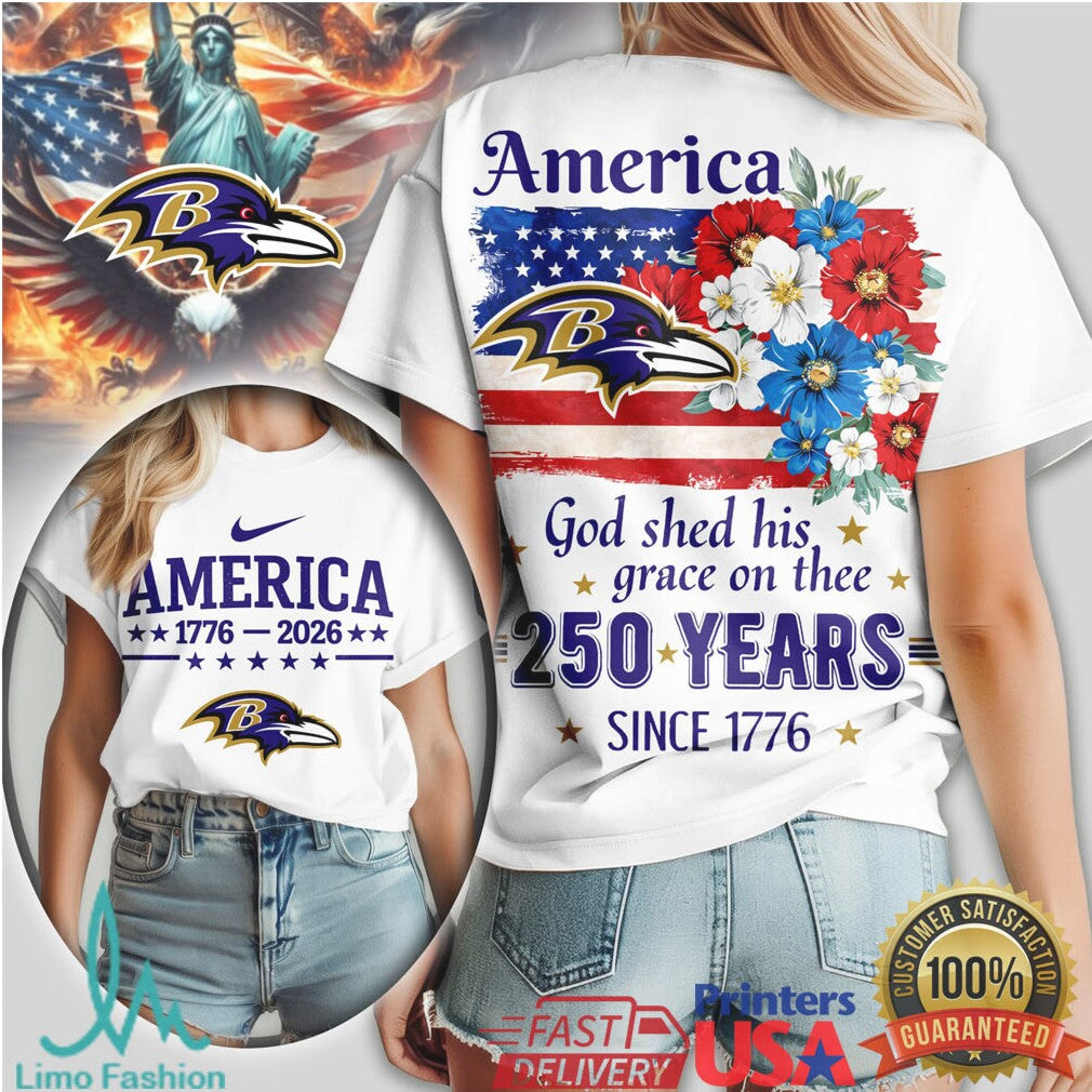 Baltimore Ravens America 250 Years 1776 2026 Patriotic Fan T Shirt - Limotees LLC