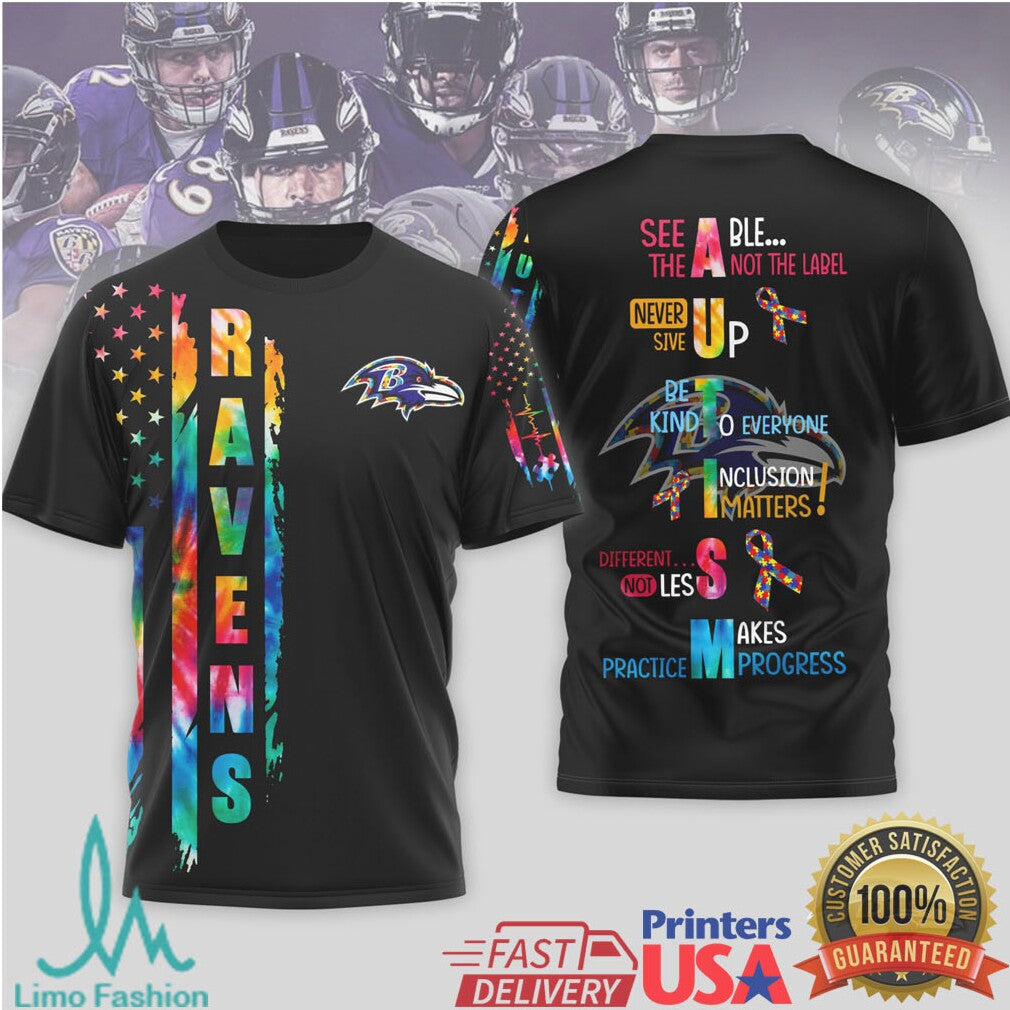 Baltimore Ravens Autism Awareness Ribbon & Stars NFL Fan T Shirt - Limotees LLC