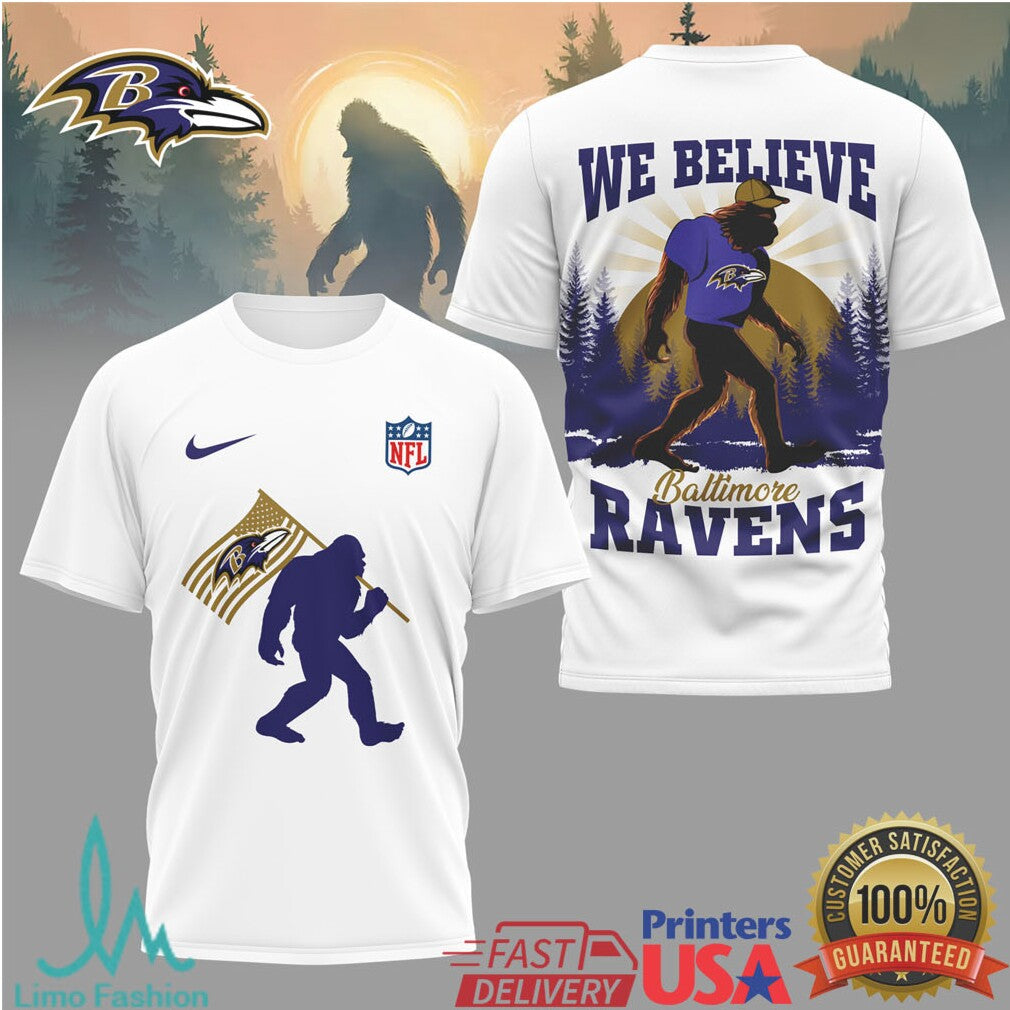 Baltimore Ravens Bigfoot We Believe NFL Graphic T Shirt - Limotees LLC