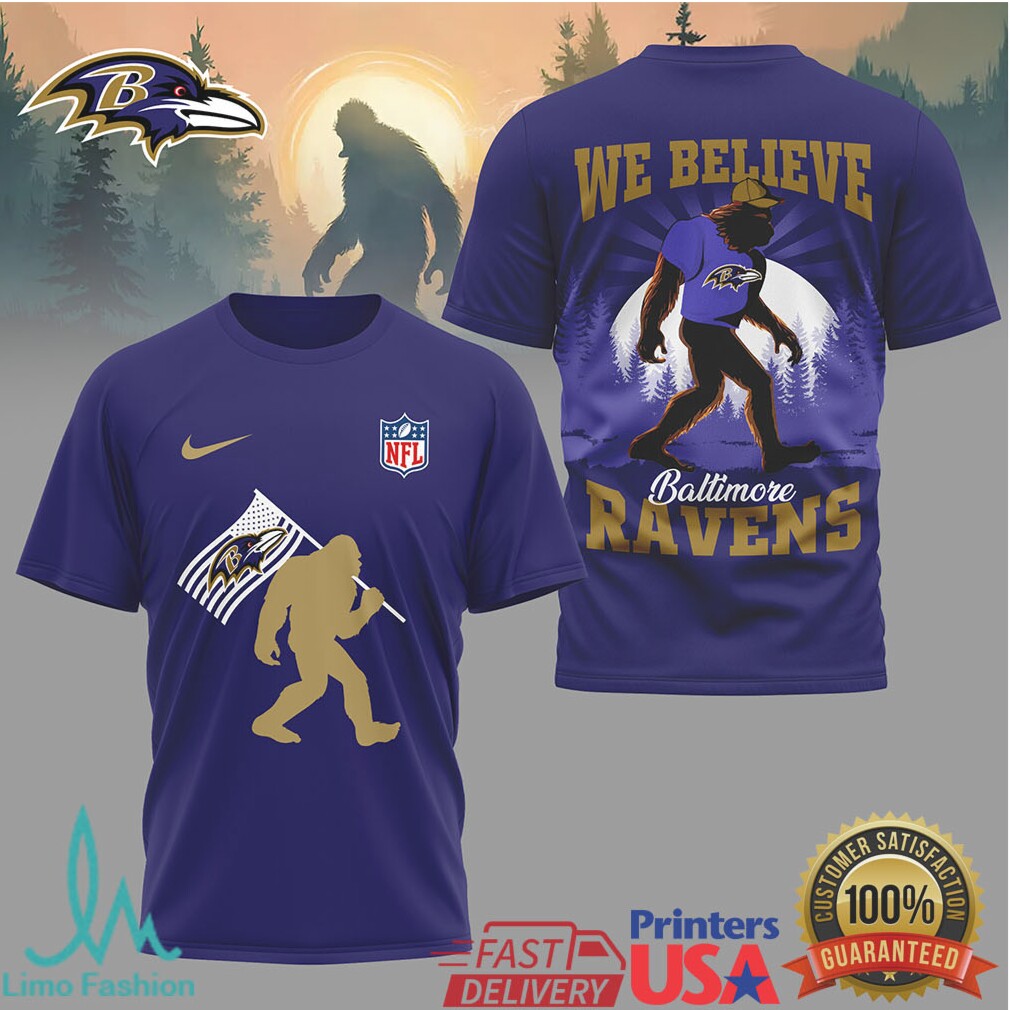 Baltimore Ravens Bigfoot We Believe NFL Graphic T Shirt - Limotees LLC