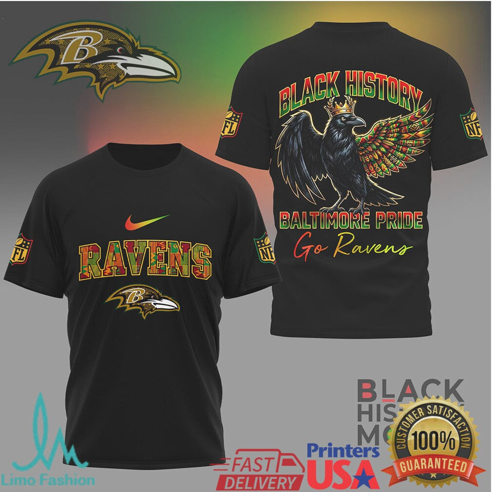 Baltimore Ravens Black History Month Pride T Shirt Kente Pattern Raven Graphic - Limotees LLC