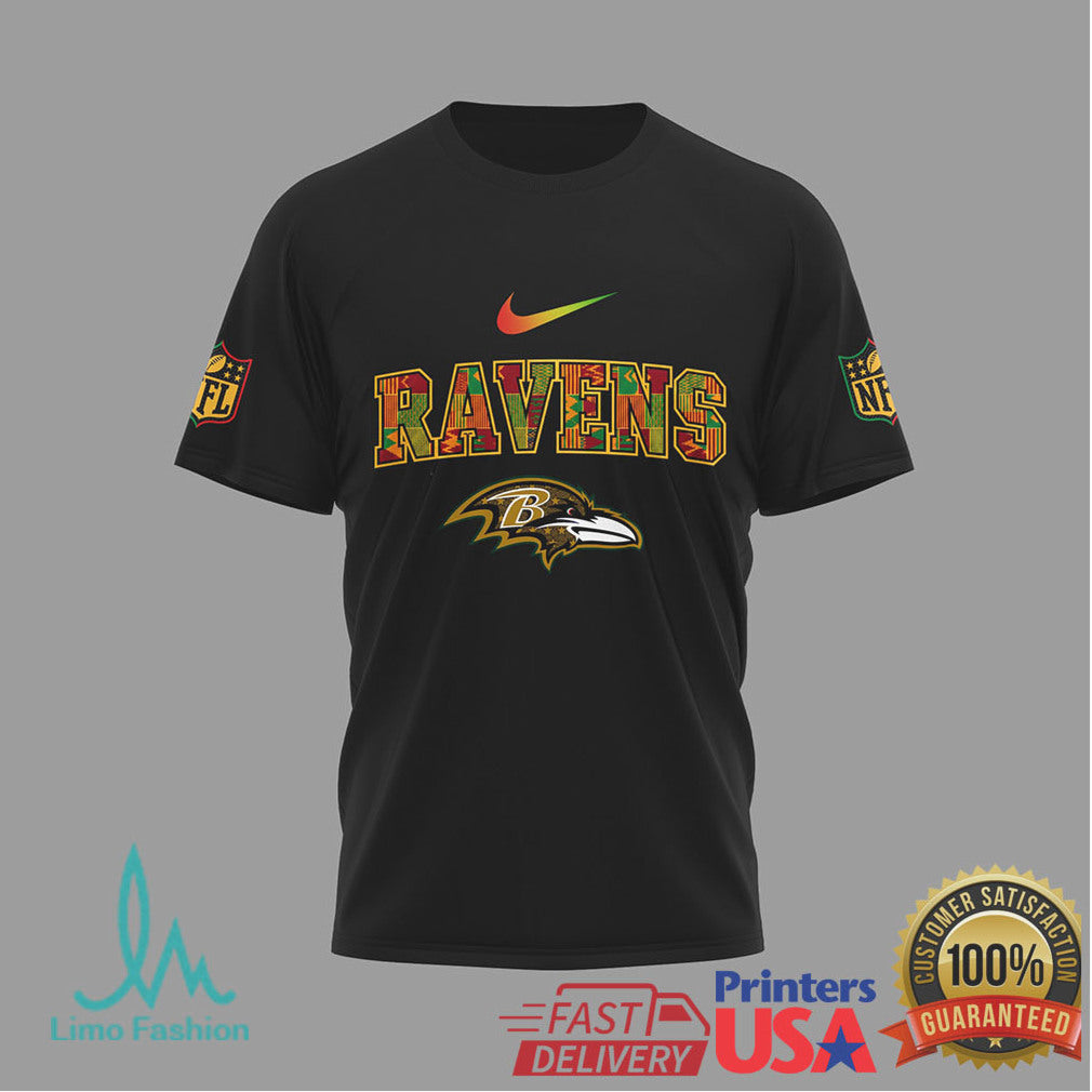 Baltimore Ravens Black History Month Pride T Shirt Kente Pattern Raven Graphic - Limotees LLC