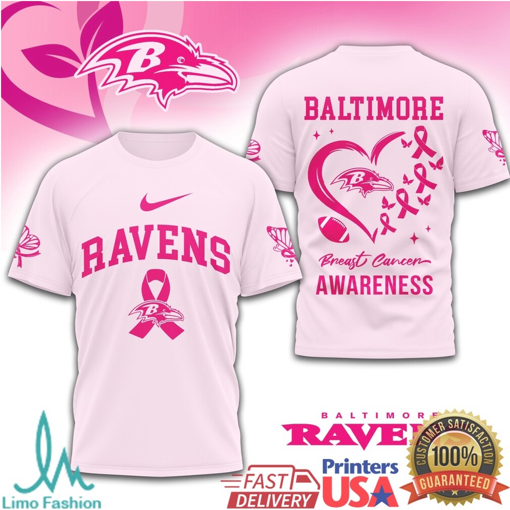 Baltimore Ravens Breast Cancer Awareness Pink Ribbon Football T Shirt - Limotees LLC