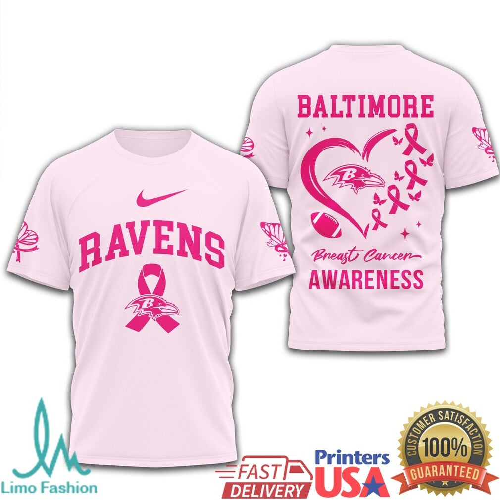 Baltimore Ravens Breast Cancer Awareness Pink Ribbon Football T Shirt - Limotees LLC