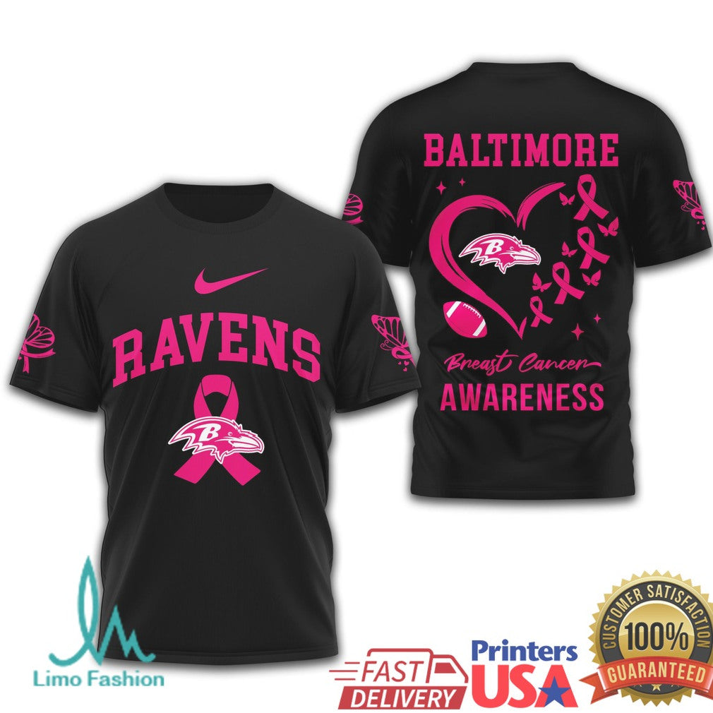 Baltimore Ravens Breast Cancer Awareness Pink Ribbon Football T Shirt - Limotees LLC