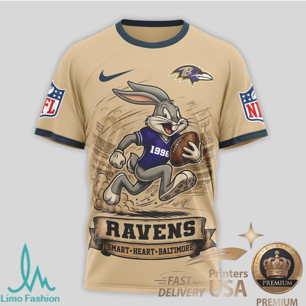 Baltimore Ravens Bugs Bunny Football Cartoon Graphic Jersey T Shirt - Limotees LLC