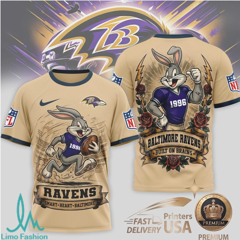 Baltimore Ravens Bugs Bunny Football Cartoon Graphic Jersey T Shirt - Limotees LLC