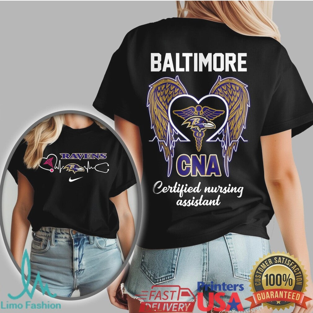 Baltimore Ravens CNA Heartbeat Wings T Shirt Nursing Assistant Gift - Limotees LLC