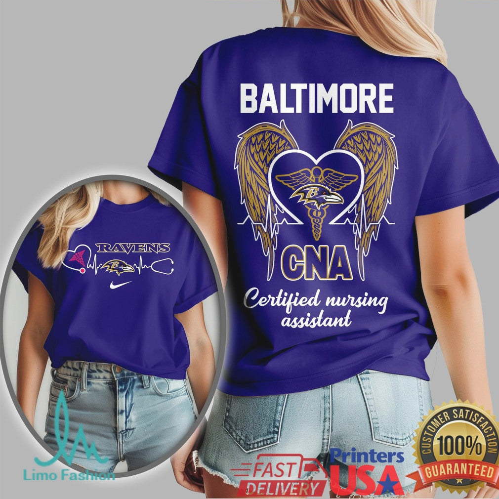Baltimore Ravens CNA Heartbeat Wings T Shirt Nursing Assistant Gift - Limotees LLC