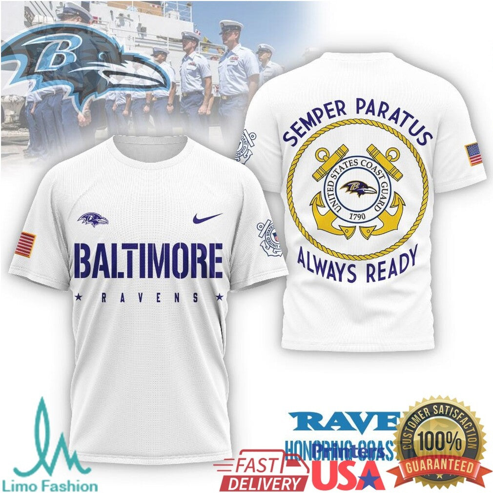 Baltimore Ravens Coast Guard Semper Paratus Military Performance T Shirt - Limotees LLC