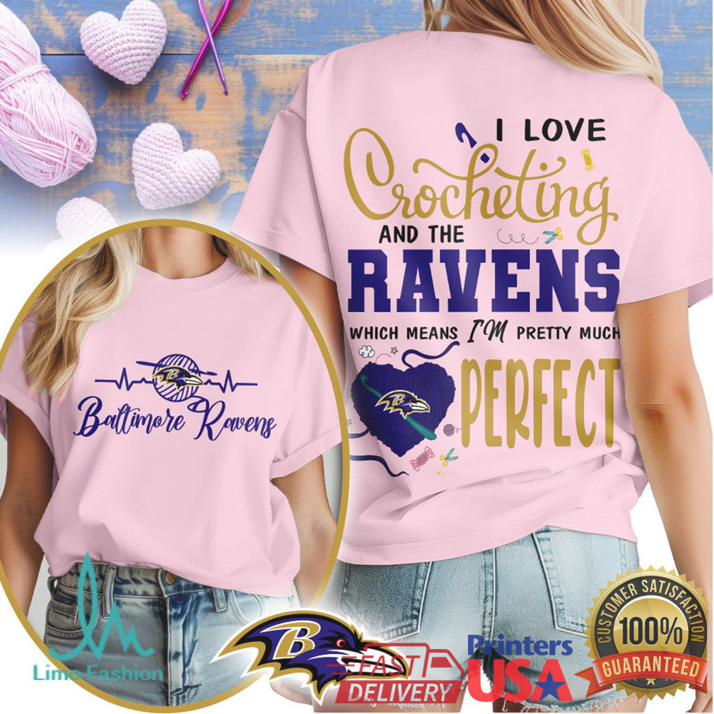 Baltimore Ravens Crochet Heart Shirt I Love Crocheting and Ravens - Limotees LLC