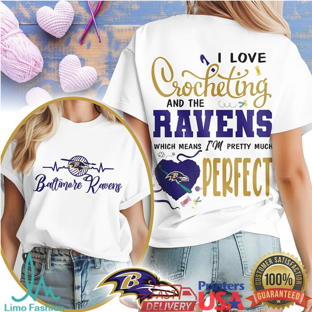 Baltimore Ravens Crochet Heart Shirt I Love Crocheting and Ravens - Limotees LLC