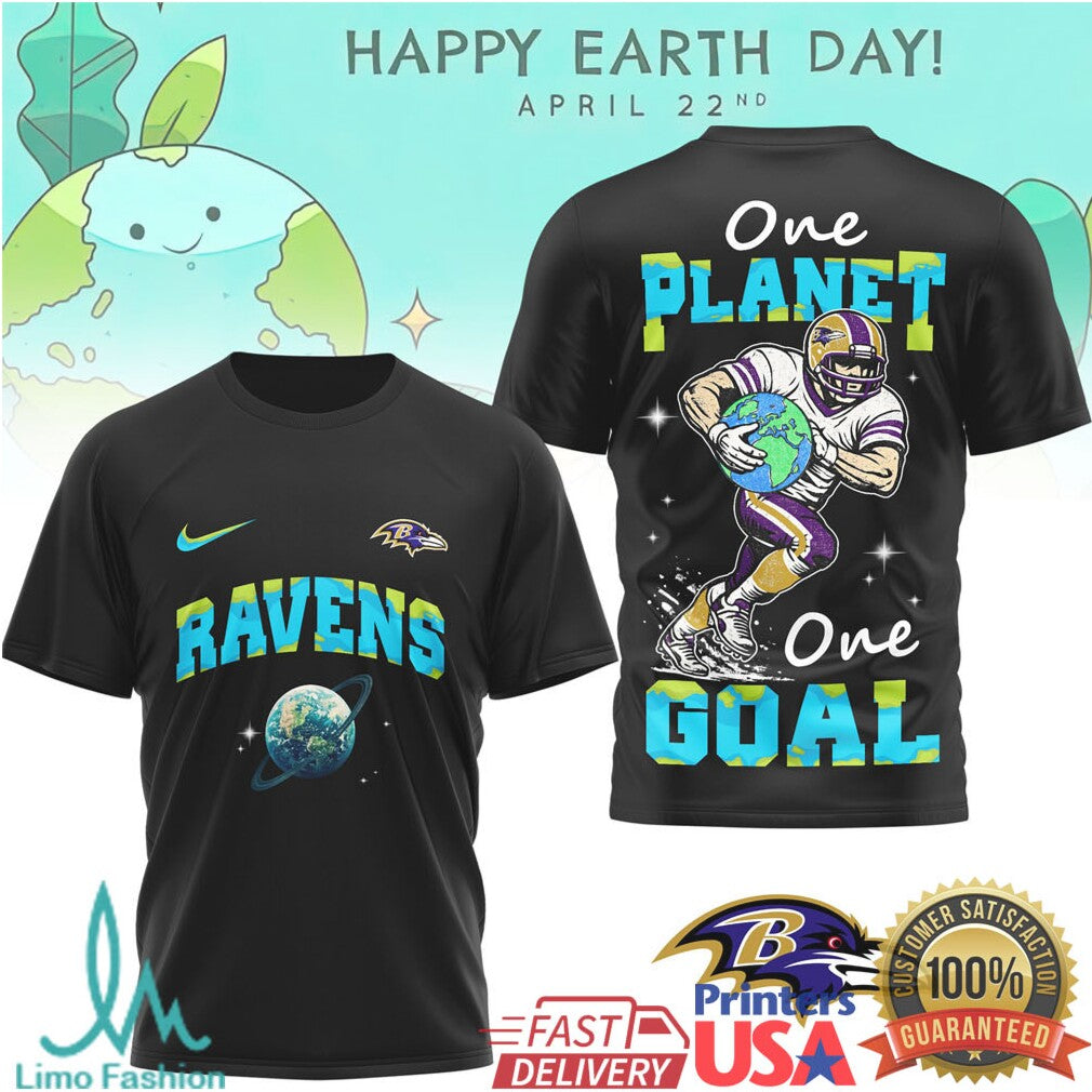 Baltimore Ravens Earth Day One Planet One Goal Football T Shirt - Limotees LLC