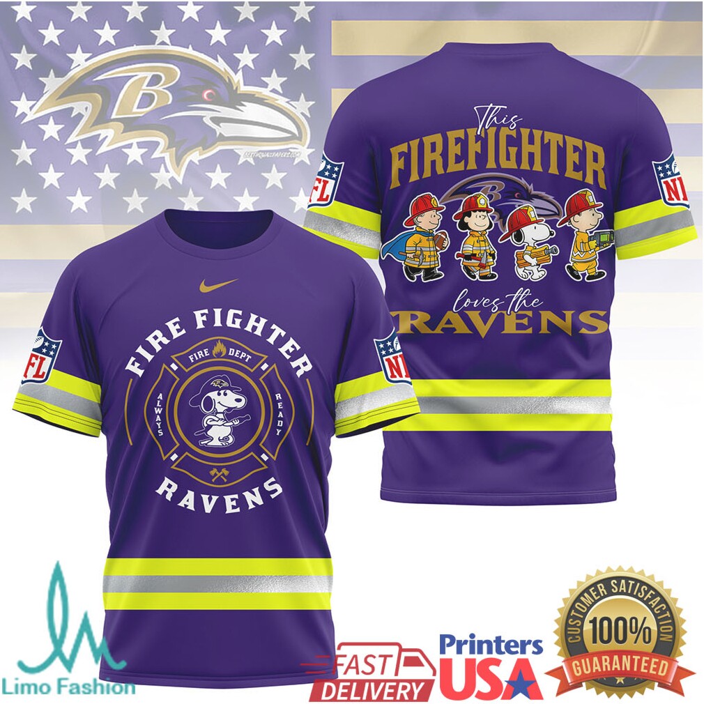 Baltimore Ravens Firefighter Snoopy & Peanuts Fans NFL T Shirt - Limotees LLC