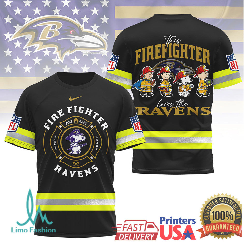 Baltimore Ravens Firefighter Snoopy & Peanuts Fans NFL T Shirt - Limotees LLC