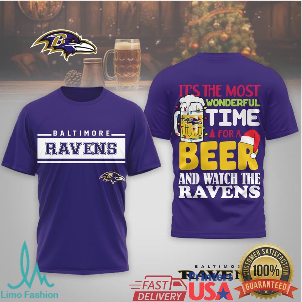 Baltimore Ravens Funny Holiday “Time For A Beer” Fan Tee - Limotees LLC
