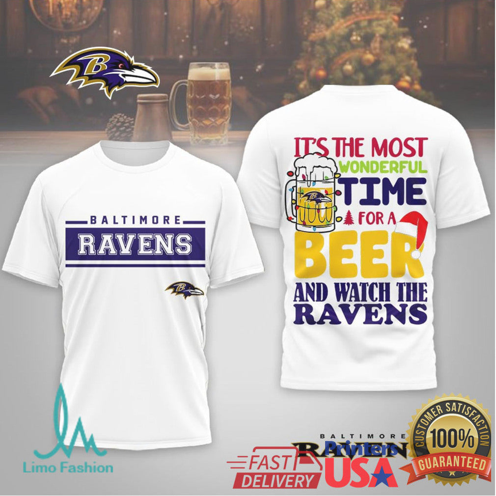 Baltimore Ravens Funny Holiday “Time For A Beer” Fan Tee - Limotees LLC