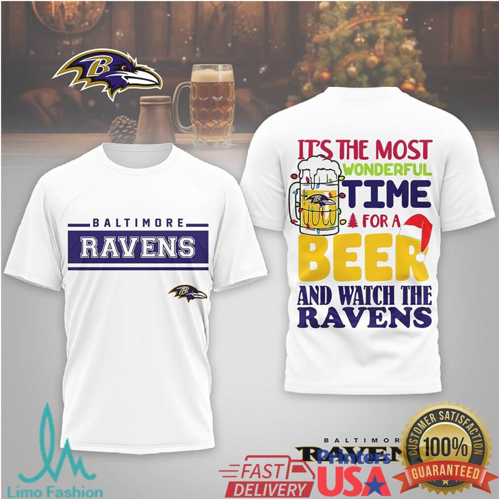 Baltimore Ravens Funny Holiday “Time For A Beer” Fan Tee - Limotees LLC