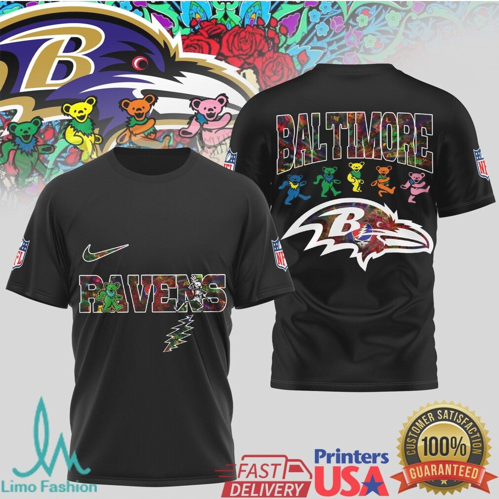 Baltimore Ravens Grateful Dead Dancing Bears Football T Shirt - Limotees LLC