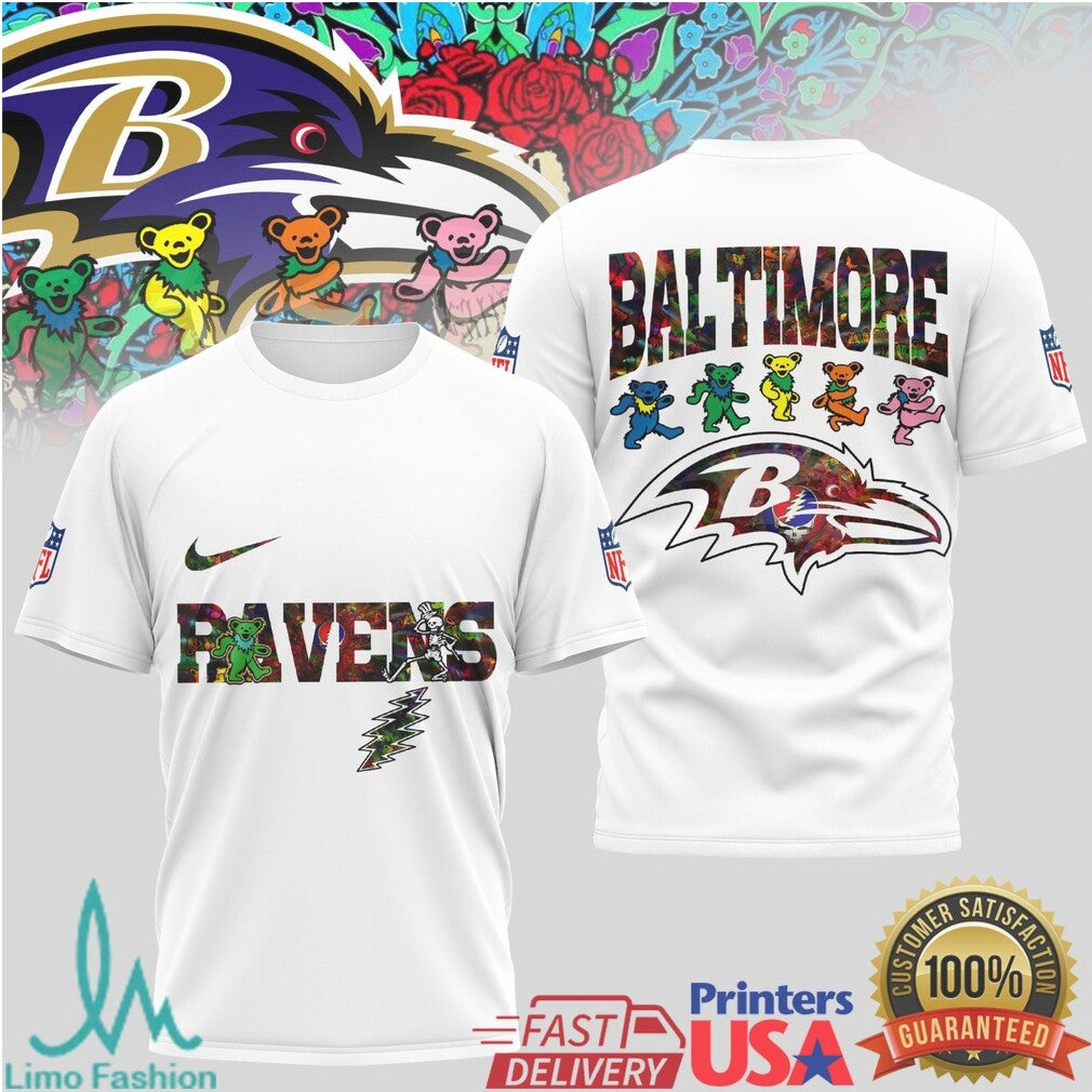 Baltimore Ravens Grateful Dead Dancing Bears Football T Shirt - Limotees LLC