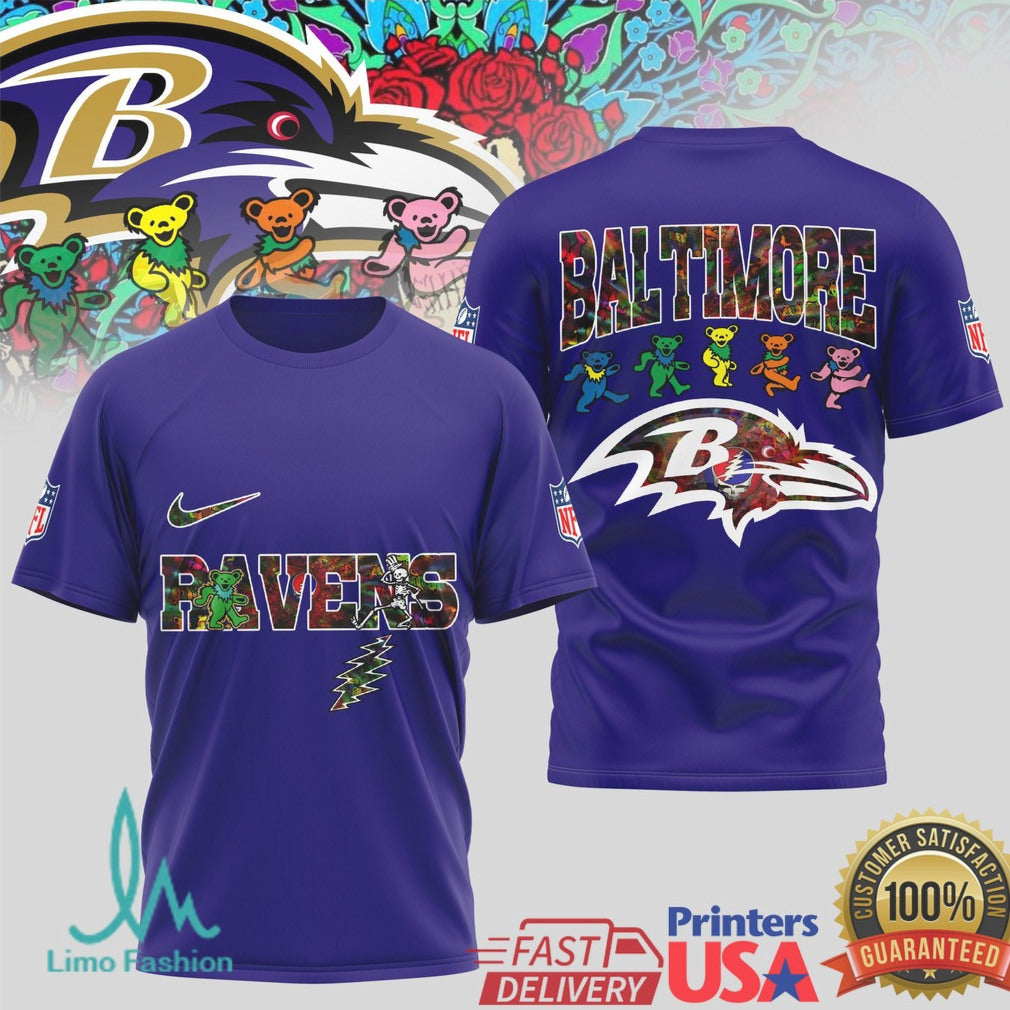 Baltimore Ravens Grateful Dead Dancing Bears Football T Shirt - Limotees LLC