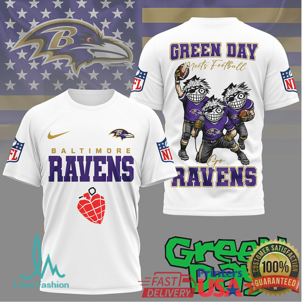 Baltimore Ravens Green Day Meets Football Rock Band Mashup Shirt - Limotees LLC