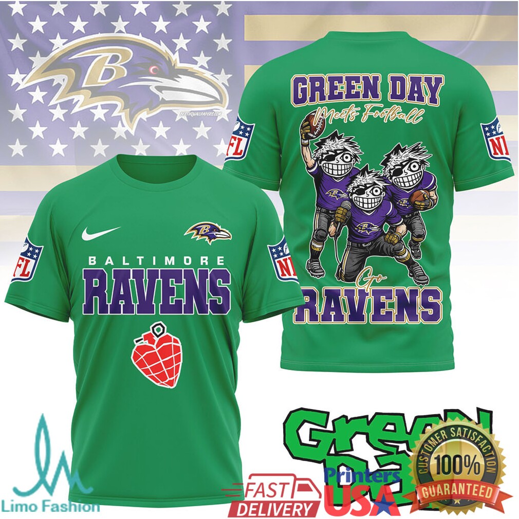 Baltimore Ravens Green Day Meets Football Rock Band Mashup Shirt - Limotees LLC