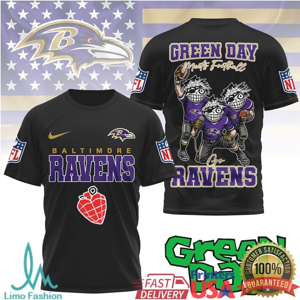 Baltimore Ravens Green Day Meets Football Rock Band Mashup Shirt - Limotees LLC