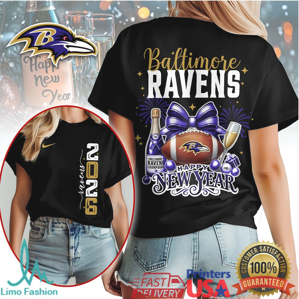 Baltimore Ravens Happy New Year 2026 Purple & Gold Celebration T Shirt - Limotees LLC