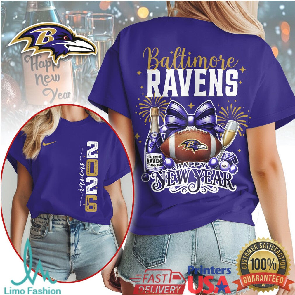 Baltimore Ravens Happy New Year 2026 Purple & Gold Celebration T Shirt - Limotees LLC
