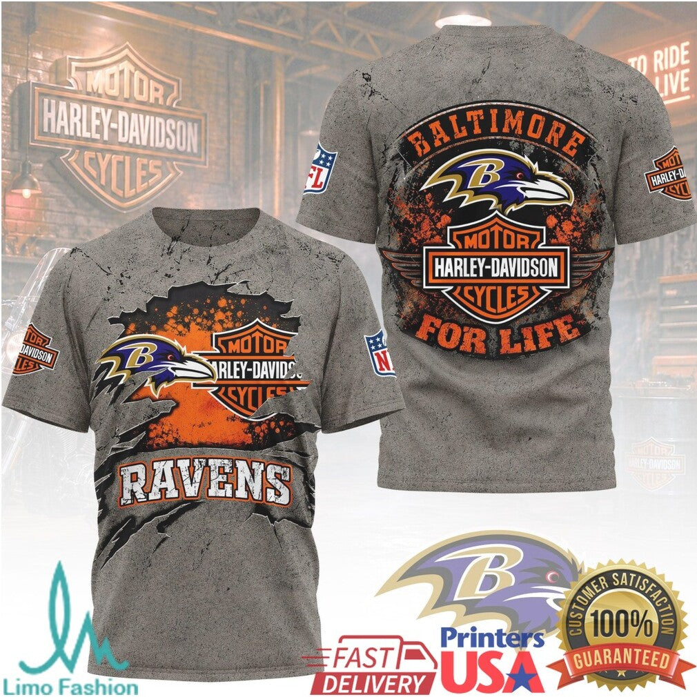 Baltimore Ravens Harley Davidson For Life T Shirt - Limotees LLC